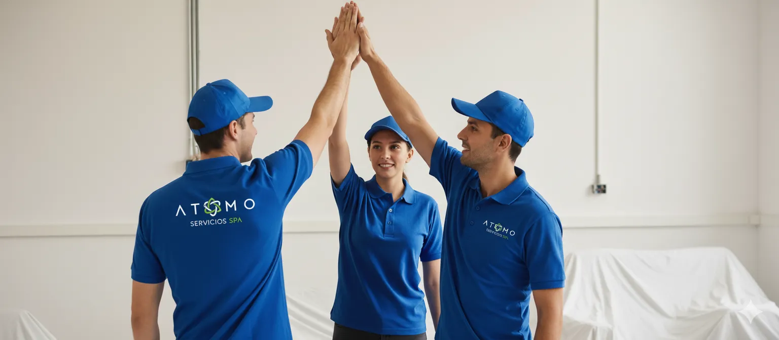 Equipo profesional de Átomo Servicios SPA especializado en mantenimiento, limpieza y servicios integrales